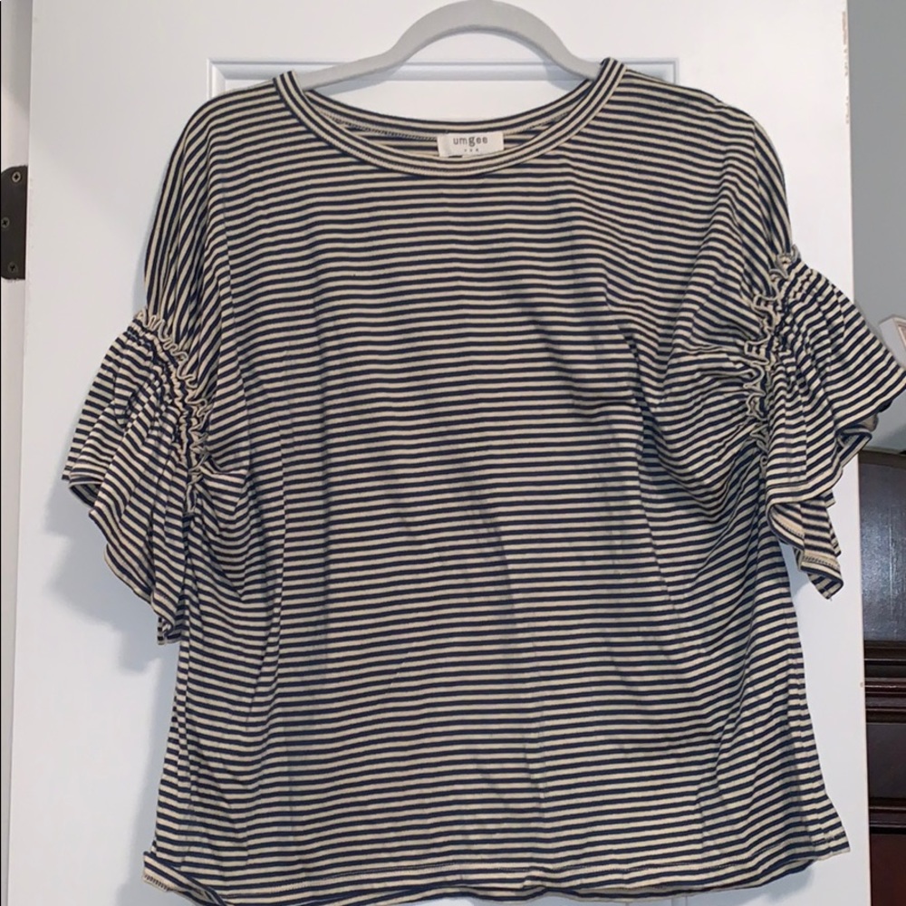 Casual boutique striped top with ruffle sleeves